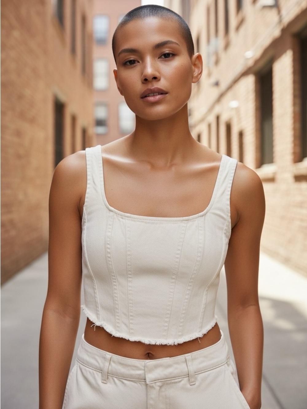NWT Dilvin Cream Square-Neck Cropped Tank Top Size S